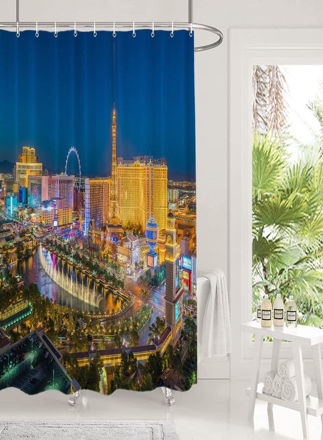 Shrahala Night USA Skyline Decorative Shower Curtain, Las Vegas Nevada Skyline Shower Stall Bathtubs Bathroom Decor Waterproof Funny 72x72 Inch - Image 2