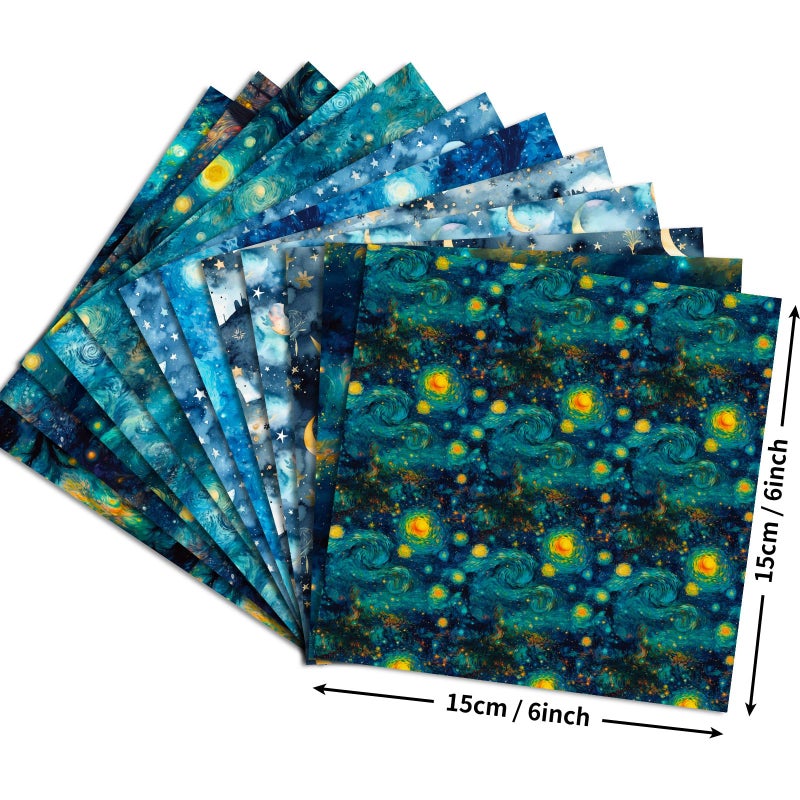 PIGBIT 12 Sheets Starry Night Scrapbook Paper 6" x 6", Vintage Craft Scrapbooking Paper Pad,Journaling Scrapbooking Supplies,Cardstock Decorative Craft Paper - Image 3