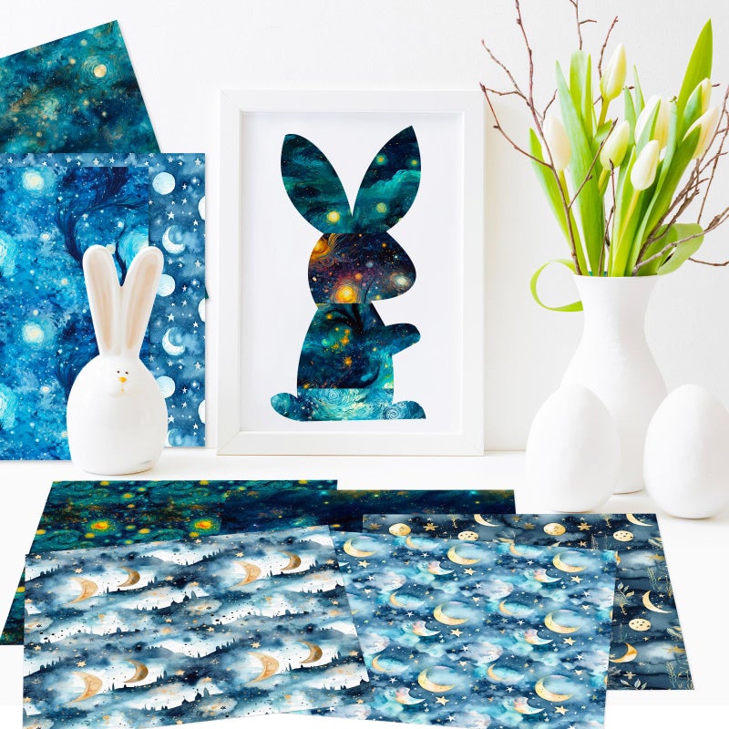 PIGBIT 12 Sheets Starry Night Scrapbook Paper 6" x 6", Vintage Craft Scrapbooking Paper Pad,Journaling Scrapbooking Supplies,Cardstock Decorative Craft Paper - Image 5