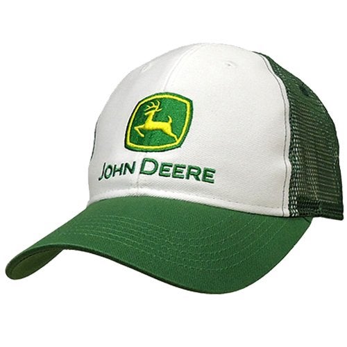John Deere Embroidered Logo Mesh Back Baseball Hat - One-Size - Men's - White - Image 1
