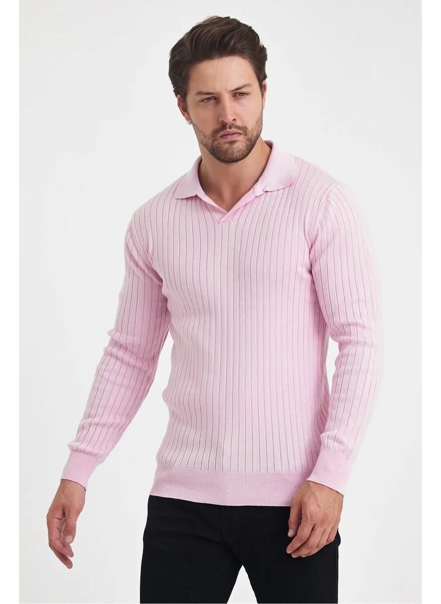 Cool Tarz Cool Style Men's Polo Collar Ribbed Knitwear Sweater