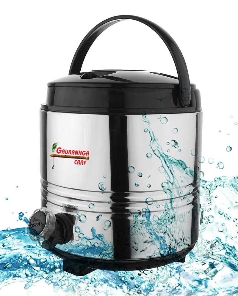 GAURANNGA CRAFT GAURANNGA CRAFT Stainless Steel Water Camper Travel Office Water Dispenser Storage Containers with LeakProof Tap Hot and ColdCan with Insulated Thermosteel 3 LTR Silver Black - Image 1