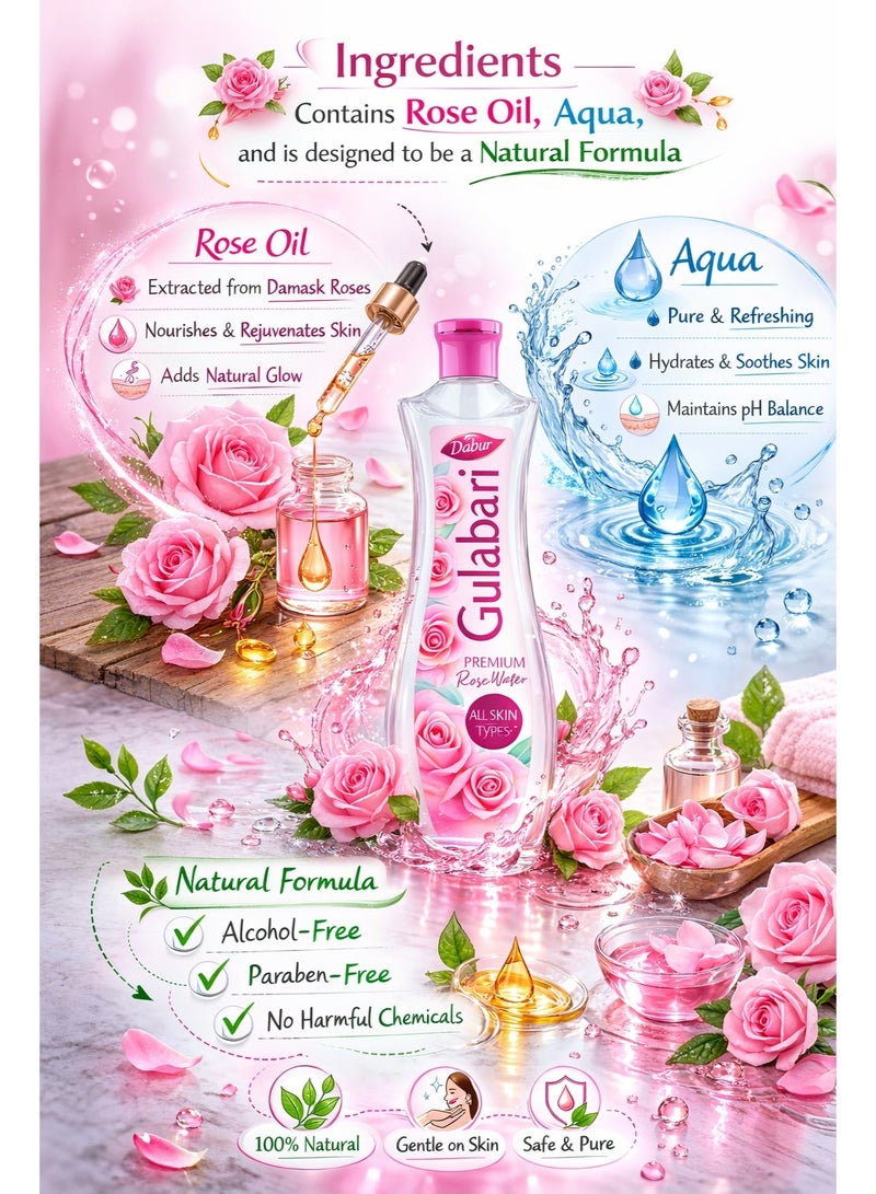 Dabur Gulabari Premium Rose Water 250ml Natural Skin Toner & Cleanser with Damask Rose Extract Alcohol Free Suitable for All Skin Types - Image 5
