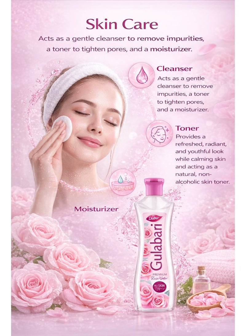 Dabur Gulabari Premium Rose Water 250ml Natural Skin Toner & Cleanser with Damask Rose Extract Alcohol Free Suitable for All Skin Types - Image 3