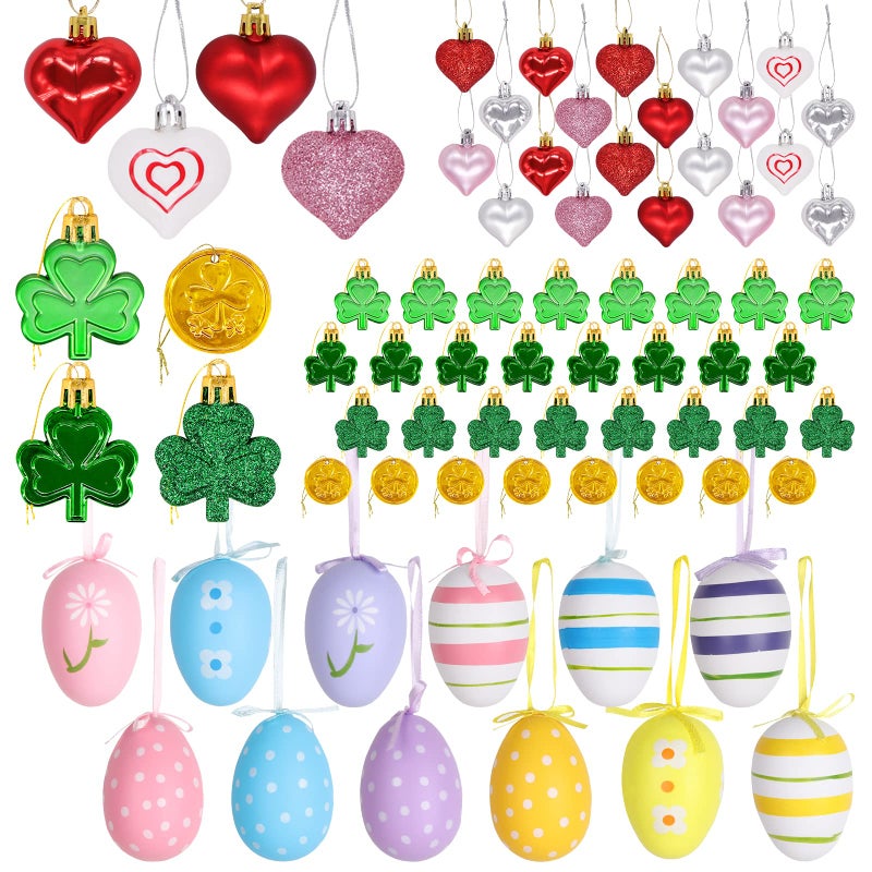 Valentines Day Decor Tree Decorations Set 72 Pcs Ornaments for Valentines Day St Patricks Easter Tree Plastic Heart Shamrock Easter Egg for The Home Wedding Dinner Gifts Table Tiered Tray Decor