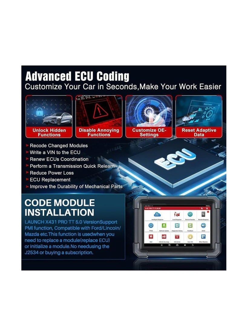 LAUNCH X431 Pro TT 5.0 Elite Bidirectional Scan Tool with 2025 Newly Released DBSCar VII Connector, 38+ Reset for All Cars, ECU Coding, CANFD and DOIP, FCA AutoAuth, VAG Guide,2 Yrs F-Ree Update - Image 3
