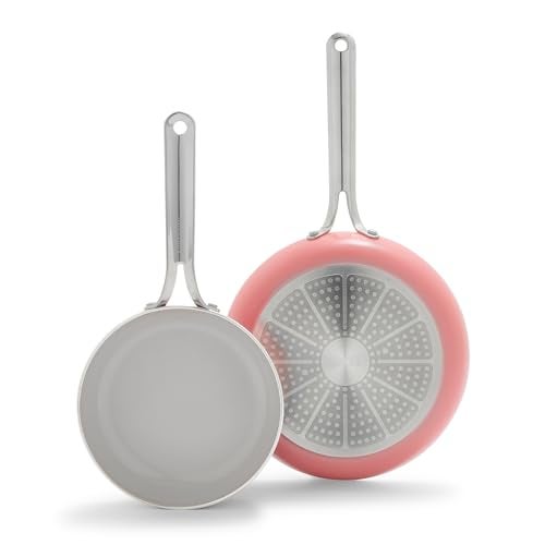 مجموعة مقالي قلاية جرين بان نوفا 8 10 2 قطعة المفضلة لدى أوبرا 2024 مناسبة للطبخ بالحث خالية من PFAS غير سامة سيراميك غير لاصق آمنة في غسالة الصحون والفرن تسخين سريع ومتساوي كورال