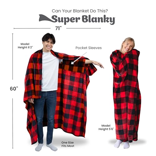 Super Blanky Wearable Blankets for Women, Adult Wearable Blanket Men, Christmas Gifts for Women, Comfy Girlfriend Birthday Gifts for Her, Wife Birthday Gift Ideas, Blanket With Sleeves - Red Checkered - Image 4