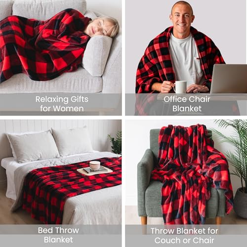Super Blanky Wearable Blankets for Women, Adult Wearable Blanket Men, Christmas Gifts for Women, Comfy Girlfriend Birthday Gifts for Her, Wife Birthday Gift Ideas, Blanket With Sleeves - Red Checkered - Image 5