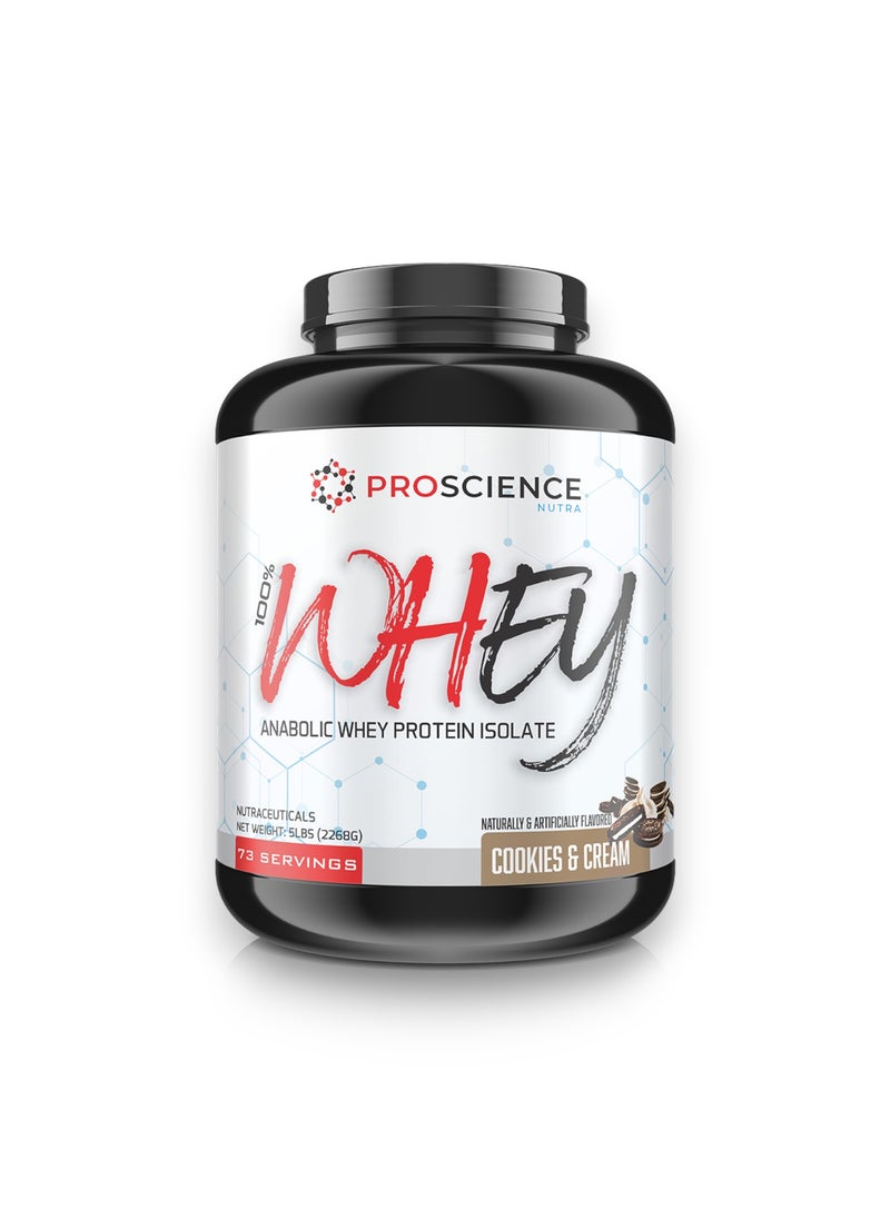 Proscience Nutra 100% Whey Protein, Anabolic Whey Protein Isolate, Cookies & Cream Flavour, 5 Lb  - Image 1