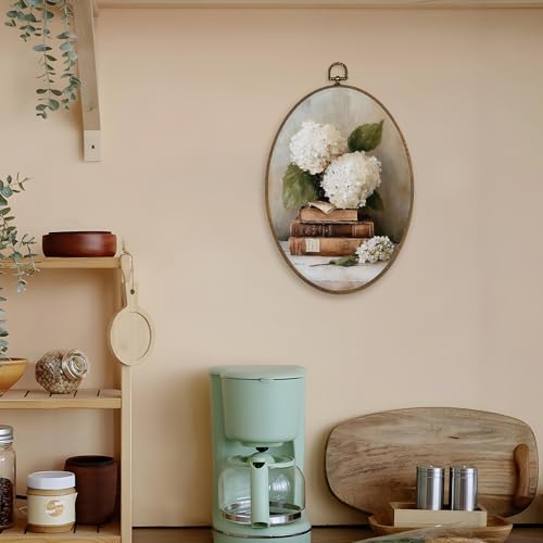 LKETW Vintage Hydrangea Floral Book Oval Wall Art Decor, Rustic Elegant Cottage Oval Canvas Hanging Decor, Moody Antique Botanical Wall Decorations for Library Reading Room Home Bedroom, 8.6x11.4 Inch - Image 5