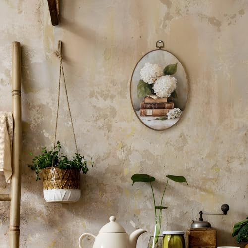 LKETW Vintage Hydrangea Floral Book Oval Wall Art Decor, Rustic Elegant Cottage Oval Canvas Hanging Decor, Moody Antique Botanical Wall Decorations for Library Reading Room Home Bedroom, 8.6x11.4 Inch - Image 3