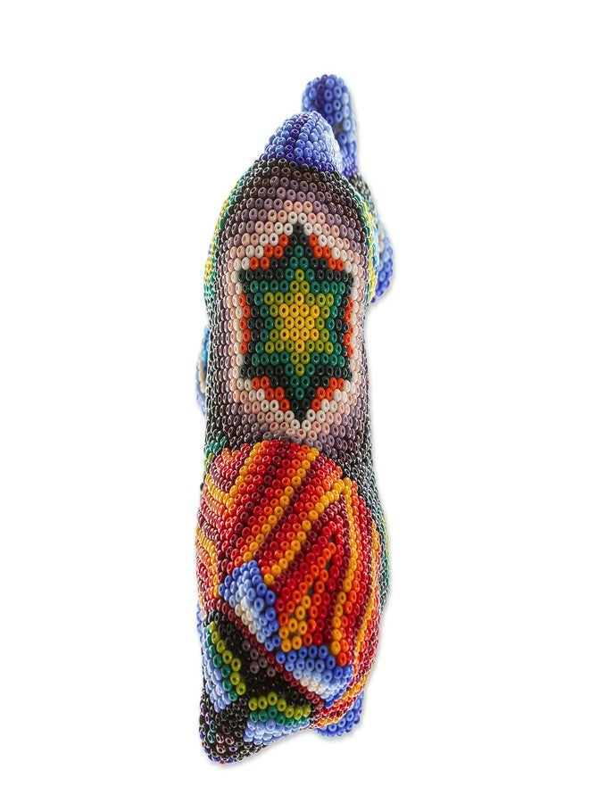 Novica Handmade Jalisco Lion Huichol Beaded Papier Mache Sculpture - Image 4