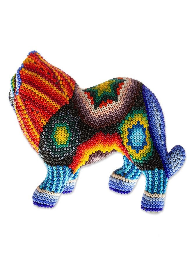 Novica Handmade Jalisco Lion Huichol Beaded Papier Mache Sculpture - Image 3