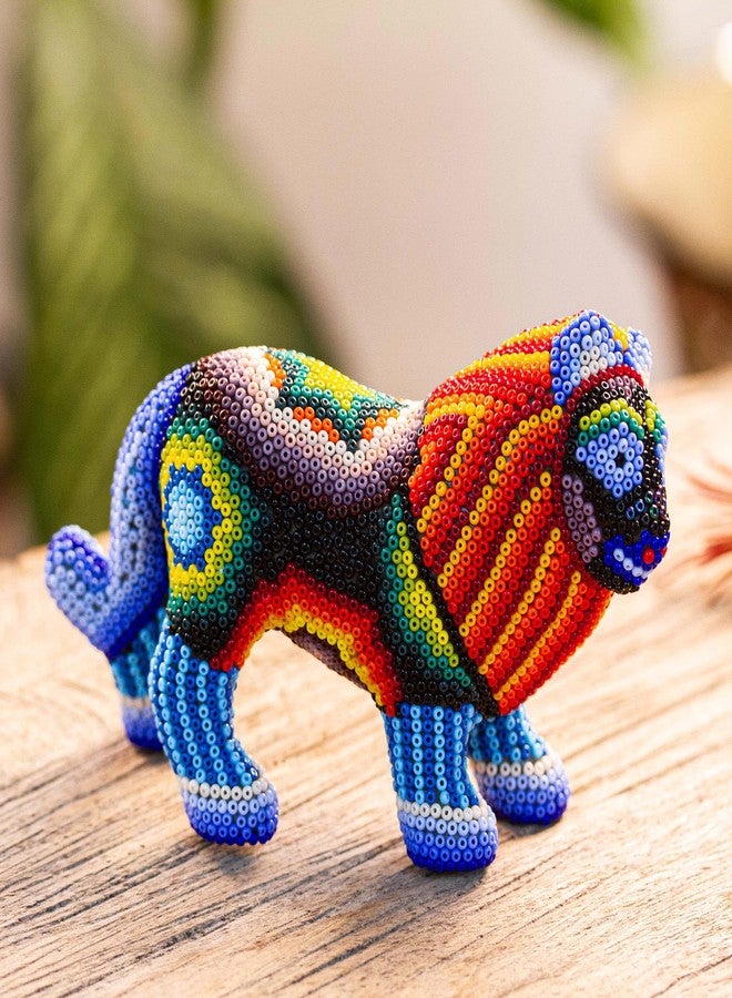 Novica Handmade Jalisco Lion Huichol Beaded Papier Mache Sculpture - Image 2