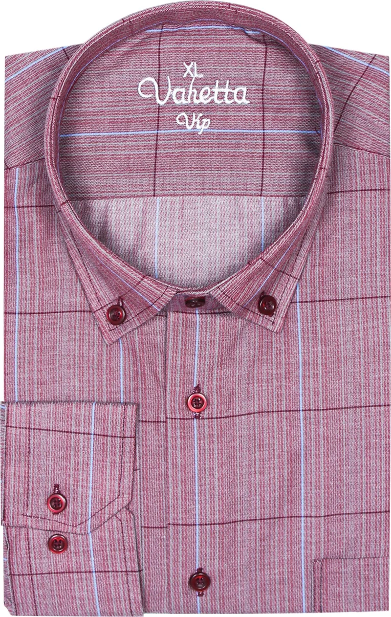 فاريتا Men's Cherry Classic Cut Collar Buttoned Single Pocket Check Shirt L