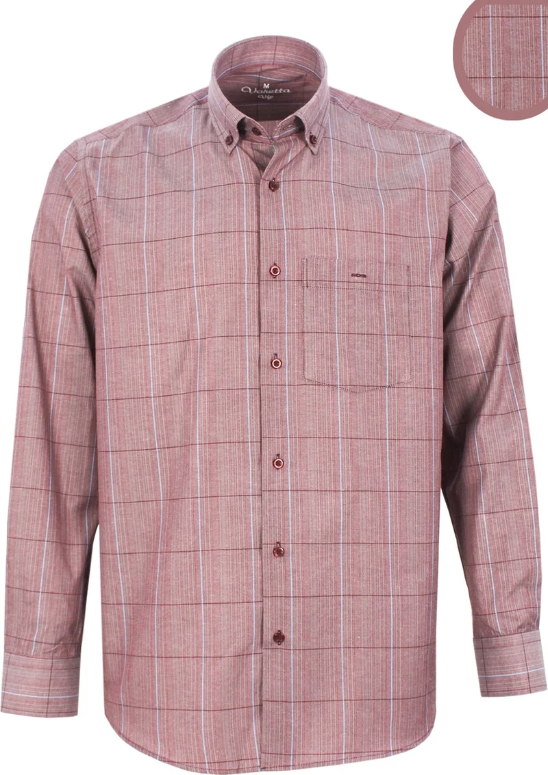 فاريتا Men's Cherry Classic Cut Collar Buttoned Single Pocket Check Shirt L