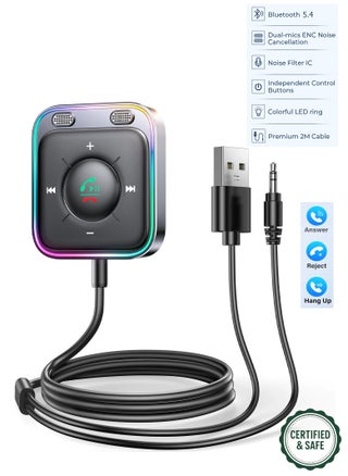 Bluetooth 5.4 Car AUX Adapter with Dual ENC Mics – Clear Calls, Strong Signal, Plug-and-Play Receiver with LED Ring & One-Hand Control | Hands-Free Music & Calls - pzsku/ZBAF3D1DBAB3984619164Z/45/1749042130/a340d5cc-9cbf-452c-bc6c-3fb4a7b5adff