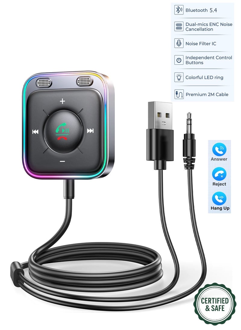JOYROOM Bluetooth 5.4 Car AUX Adapter with Dual ENC Mics – Clear Calls, Strong Signal, Plug-and-Play Receiver with LED Ring & One-Hand Control | Hands-Free Music & Calls  - Image 1