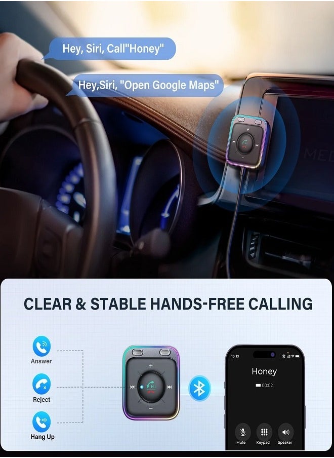 JOYROOM Bluetooth 5.4 Car AUX Adapter with Dual ENC Mics – Clear Calls, Strong Signal, Plug-and-Play Receiver with LED Ring & One-Hand Control | Hands-Free Music & Calls  - Image 3
