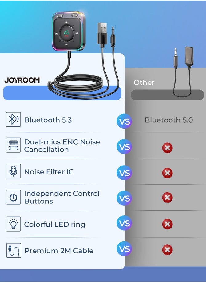 JOYROOM Bluetooth 5.4 Car AUX Adapter with Dual ENC Mics (Upgraded 2025) – Clear Calls, Strong Signal, Plug-and-Play Receiver with LED Ring & One-Hand Control | Hands-Free Music & Calls - Overheat Protection & Safe  - Image 5