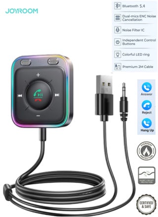 Bluetooth 5.4 Car AUX Adapter with Dual ENC Mics (Upgraded 2025) – Clear Calls, Strong Signal, Plug-and-Play Receiver with LED Ring & One-Hand Control | Hands-Free Music & Calls - Overheat Protection & Safe - pzsku/ZBAF3D1DBAB3984619164Z/45/1750514004/e7c01c3c-480f-4935-ac15-1f64161011dd