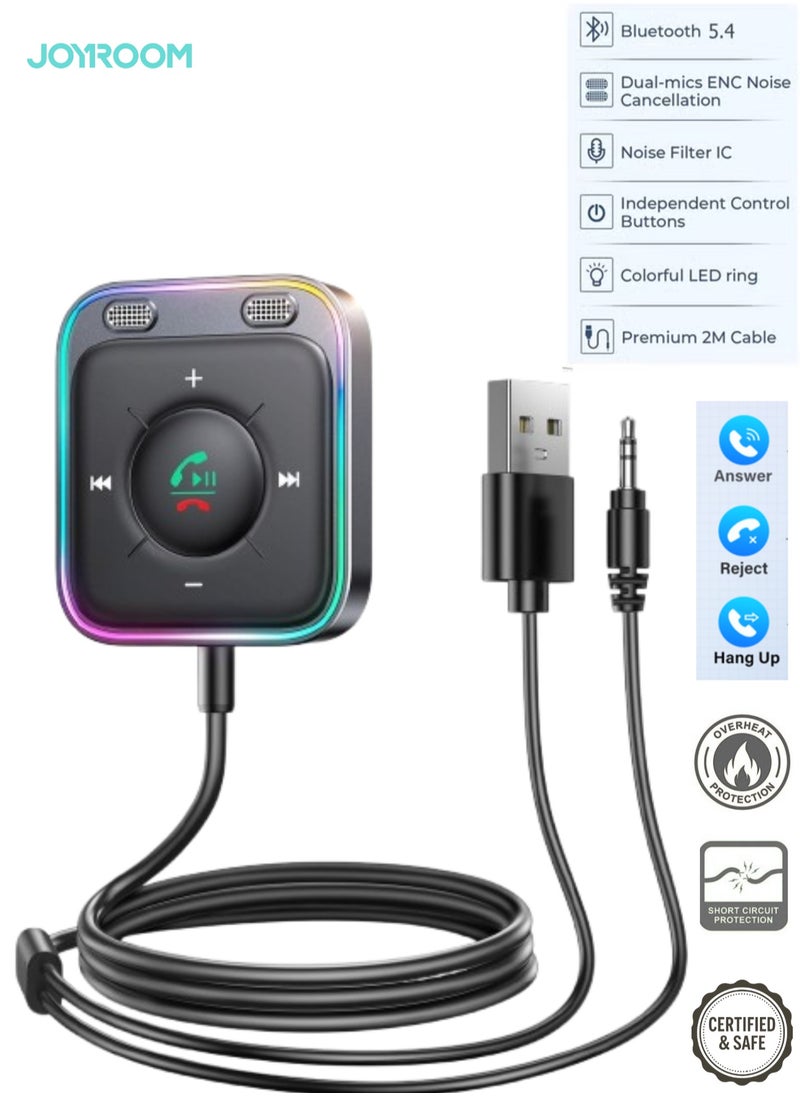 JOYROOM Bluetooth 5.4 Car AUX Adapter with Dual ENC Mics (Upgraded 2025) – Clear Calls, Strong Signal, Plug-and-Play Receiver with LED Ring & One-Hand Control | Hands-Free Music & Calls - Overheat Protection & Safe  - Image 1