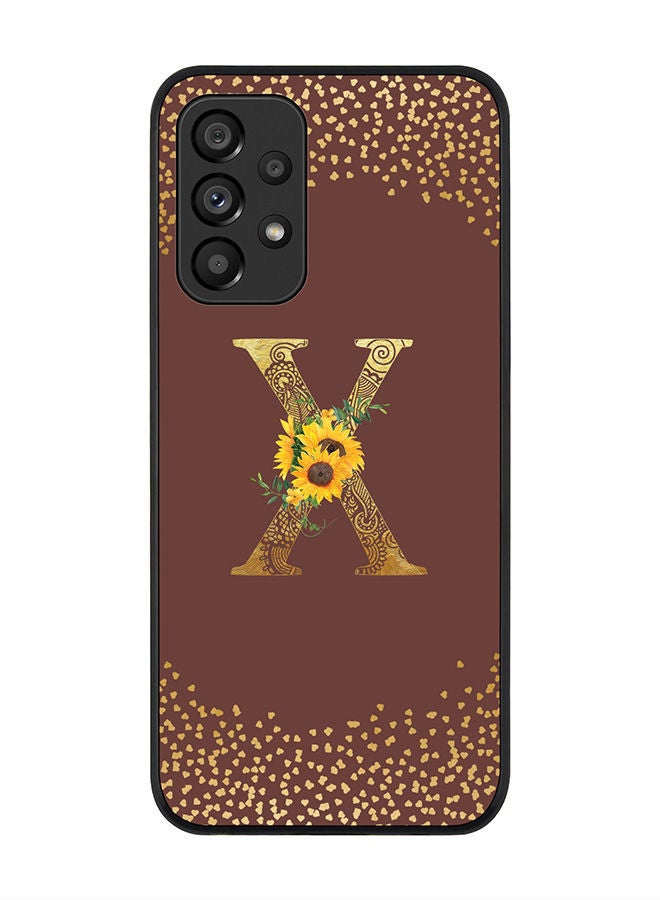 Stylizedd Rugged Black edge case for Samsung Galaxy A33 5G Slim fit Soft Case Flexible Rubber Edges Anti Drop TPU Gel Thin Cover - Custom Monogram Initial Letter Floral Pattern Alphabet - X (Brown ) - Image 1