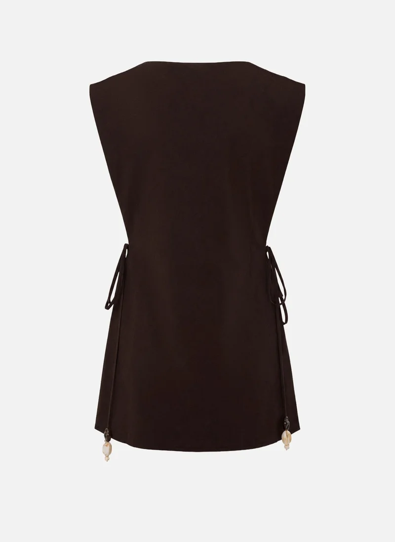 Lichi  Viscose and linen top with waist ties for Women | Best Price UAE