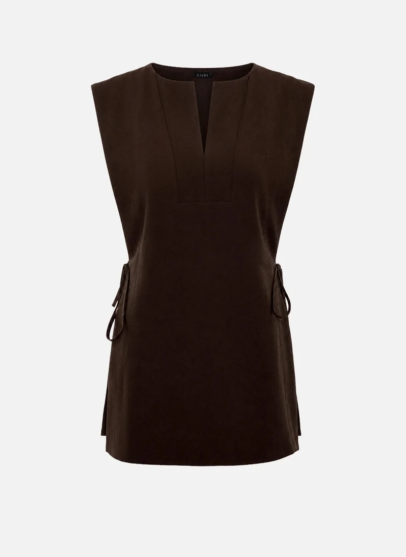 Lichi  Viscose and linen top with waist ties for Women | Best Price UAE
