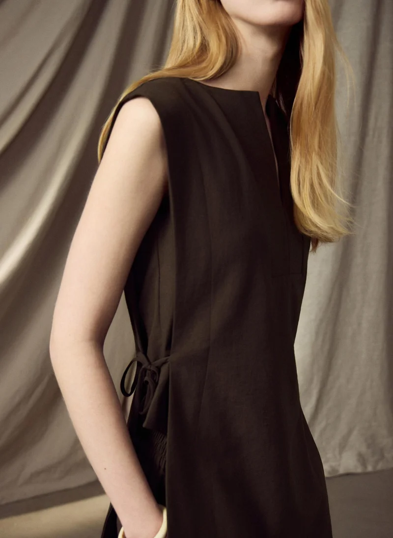 Lichi  Viscose and linen top with waist ties for Women | Best Price UAE