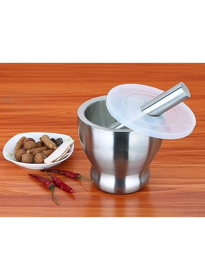 Stainless Steel Mortar and Pestle Set, Molcajete Bowl, Spice Crusher Bowl, Pill Grinder with Lid | Spice Grinder, Garlic Masher, Herb Crusher, Medicine Grinder with Non-Slip Bottom - Image 1