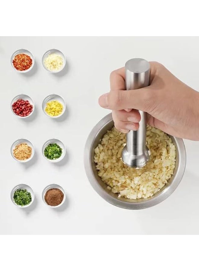 Stainless Steel Mortar and Pestle Set, Molcajete Bowl, Spice Crusher Bowl, Pill Grinder with Lid | Spice Grinder, Garlic Masher, Herb Crusher, Medicine Grinder with Non-Slip Bottom - Image 3