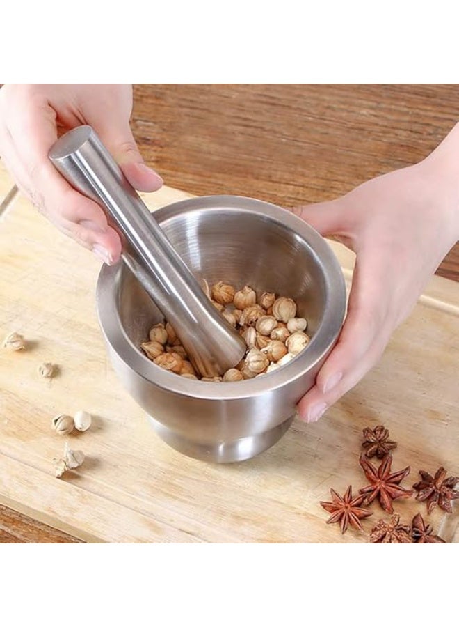 Stainless Steel Mortar and Pestle Set, Molcajete Bowl, Spice Crusher Bowl, Pill Grinder with Lid | Spice Grinder, Garlic Masher, Herb Crusher, Medicine Grinder with Non-Slip Bottom - Image 5