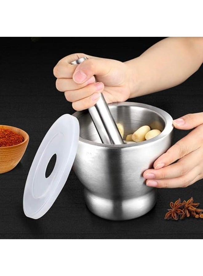 Stainless Steel Mortar and Pestle Set, Molcajete Bowl, Spice Crusher Bowl, Pill Grinder with Lid | Spice Grinder, Garlic Masher, Herb Crusher, Medicine Grinder with Non-Slip Bottom - Image 2
