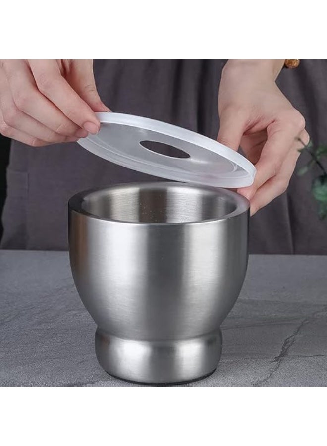 Stainless Steel Mortar and Pestle Set, Molcajete Bowl, Spice Crusher Bowl, Pill Grinder with Lid | Spice Grinder, Garlic Masher, Herb Crusher, Medicine Grinder with Non-Slip Bottom - Image 4