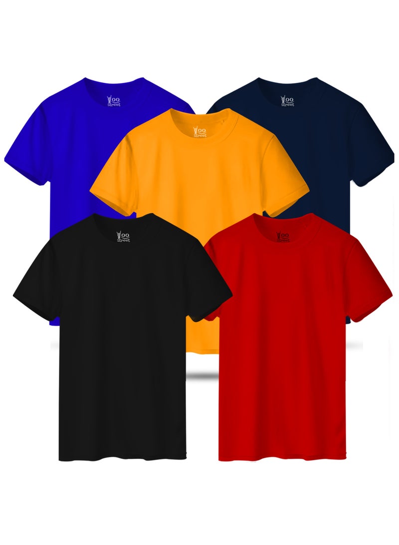 Yoo Street Bundle of 5 Classic T-Shirts -BLACK RED YELLOW BLUE NAVY BLUE