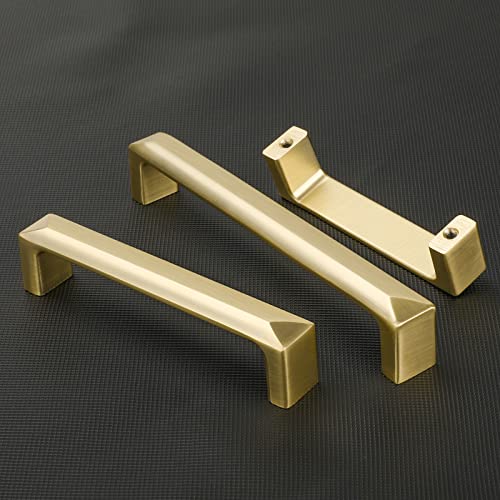 Haidms 2 Pack Gold Cabinet Handles 5-1/16 Inch(128mm) Hole Center Soild Zinc Alloy Brushed Gold Cabinet Pulls Kitchen Drawer Pulls Cupboard Hardware for Kitchen - Image 3