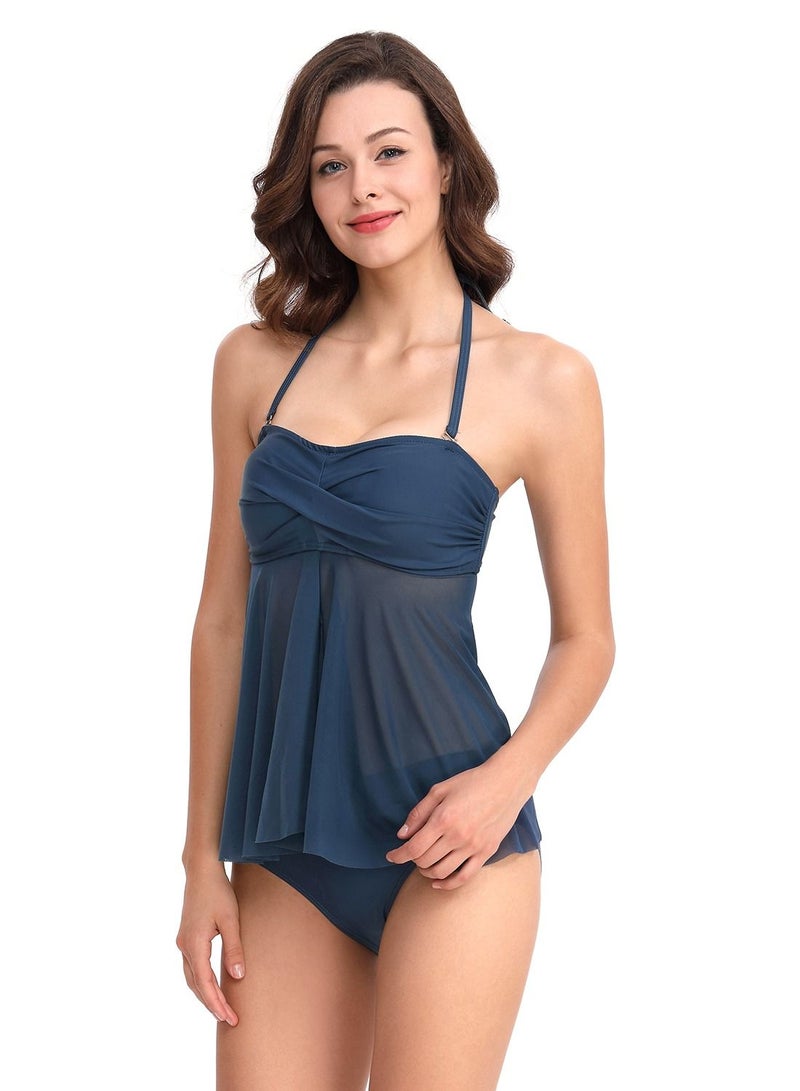 Loquat Navy blue solid color swimsuit split type halterneck swimsuit lady bikini - Image 3