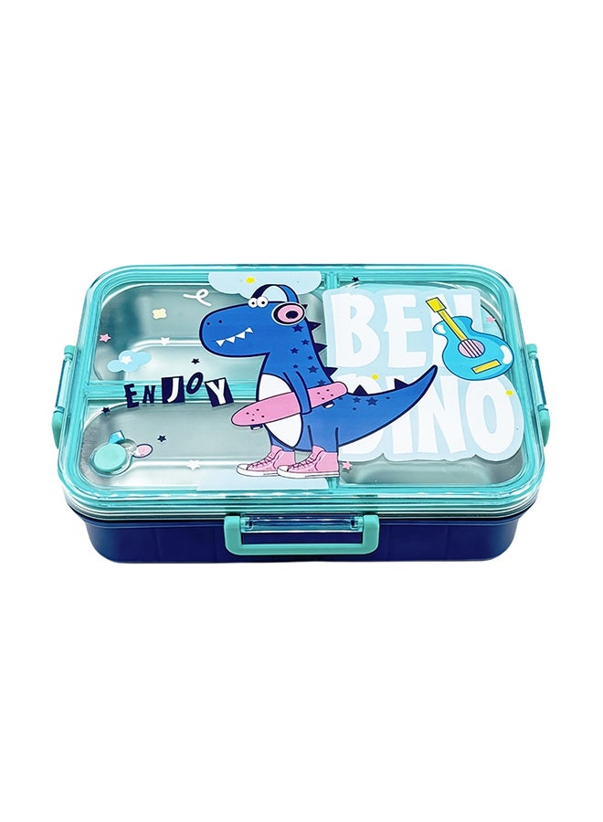ايست من نون Stainless Steel Bento Lunch Box, 3 Compartments, Leak Resistance, Durable, BPA Free, Eco Friendly, Dishwasher Safe, Ideal For School - Blue Dinosaur Pattern  - Image 1