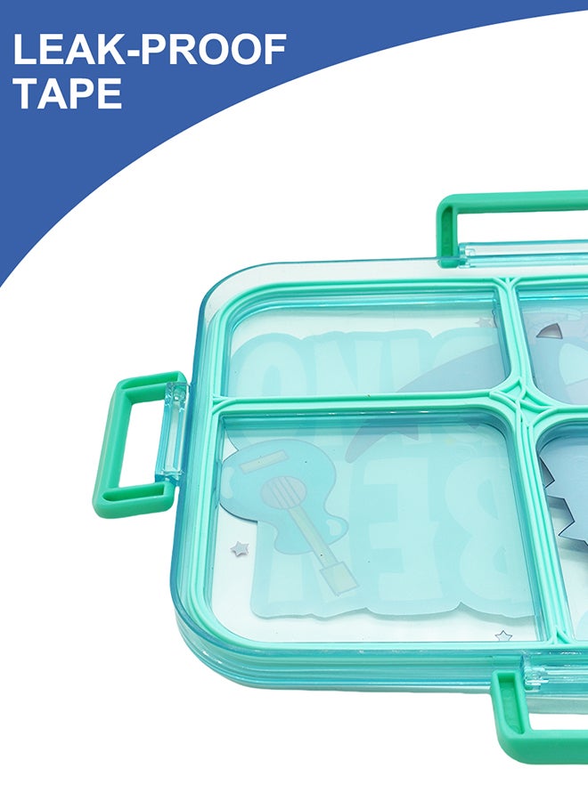 ايست من نون Stainless Steel Bento Lunch Box, 3 Compartments, Leak Resistance, Durable, BPA Free, Eco Friendly, Dishwasher Safe, Ideal For School - Blue Dinosaur Pattern  - Image 3
