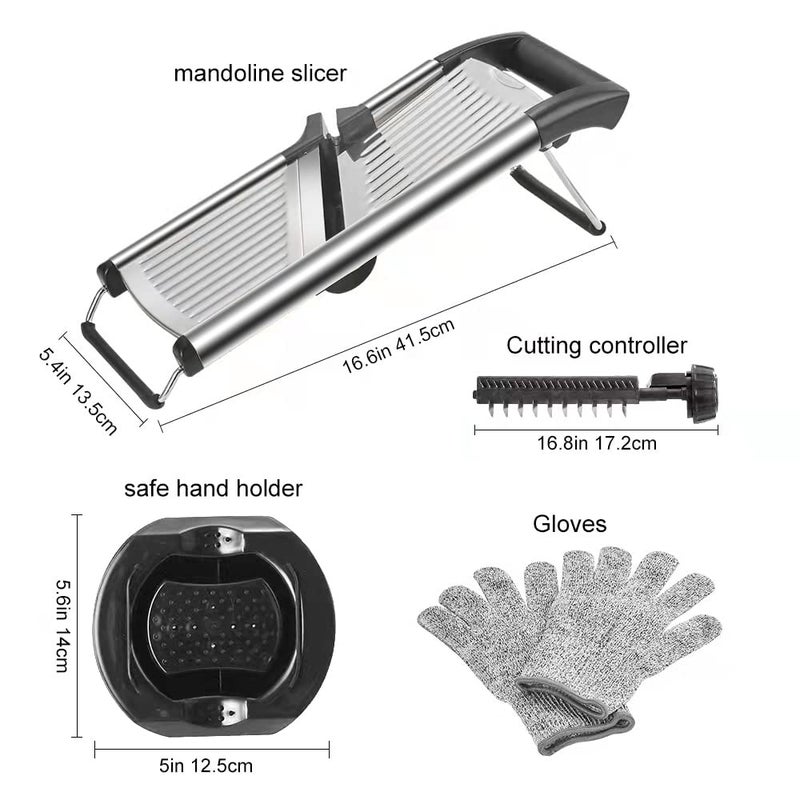 weltonhm Mandoline Food Slicer, Adjustable Mandoline Slicer for Kitchen, Stainless Steel Mandolin Vegetable Chopper for Potato/Tomato/Onion, Vegetable Slicer Julienne Cutter with Cut-Resistant Gloves - Image 5