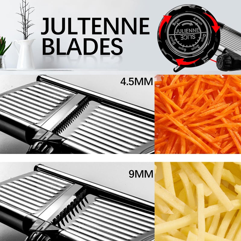 weltonhm Mandoline Food Slicer, Adjustable Mandoline Slicer for Kitchen, Stainless Steel Mandolin Vegetable Chopper for Potato/Tomato/Onion, Vegetable Slicer Julienne Cutter with Cut-Resistant Gloves - Image 3