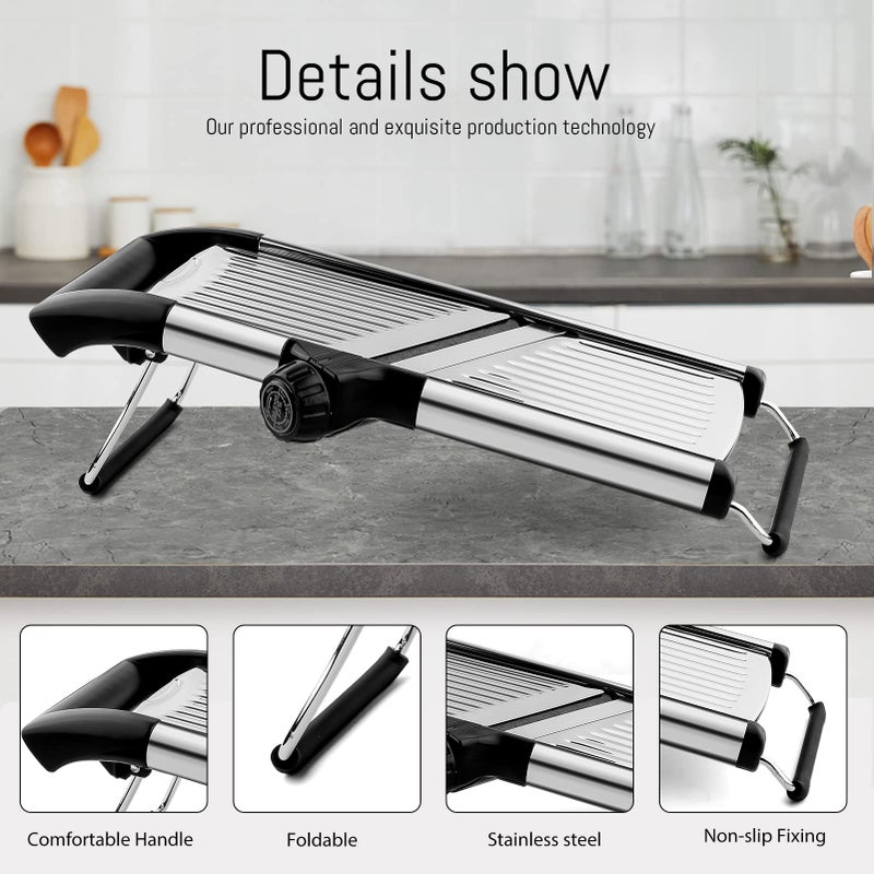 weltonhm Mandoline Food Slicer, Adjustable Mandoline Slicer for Kitchen, Stainless Steel Mandolin Vegetable Chopper for Potato/Tomato/Onion, Vegetable Slicer Julienne Cutter with Cut-Resistant Gloves - Image 4
