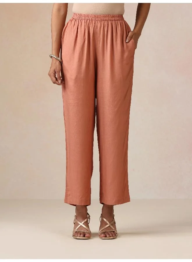 trueBrowns trueBrowns Cola Gold Foil Print Muslin Silk Straight High-Slit Kurta Set
