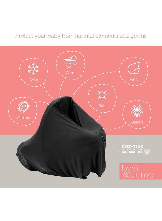 Byrd & Blume Maternity Nursing Cover Breathable Lightweight Breastfeeding Cover Wrap Shawl Scarf Poncho Adjustable Snaps Full 360 Degree Coverage Stroller Blanket Infant Car Seat Canopy (Black) - Image 3