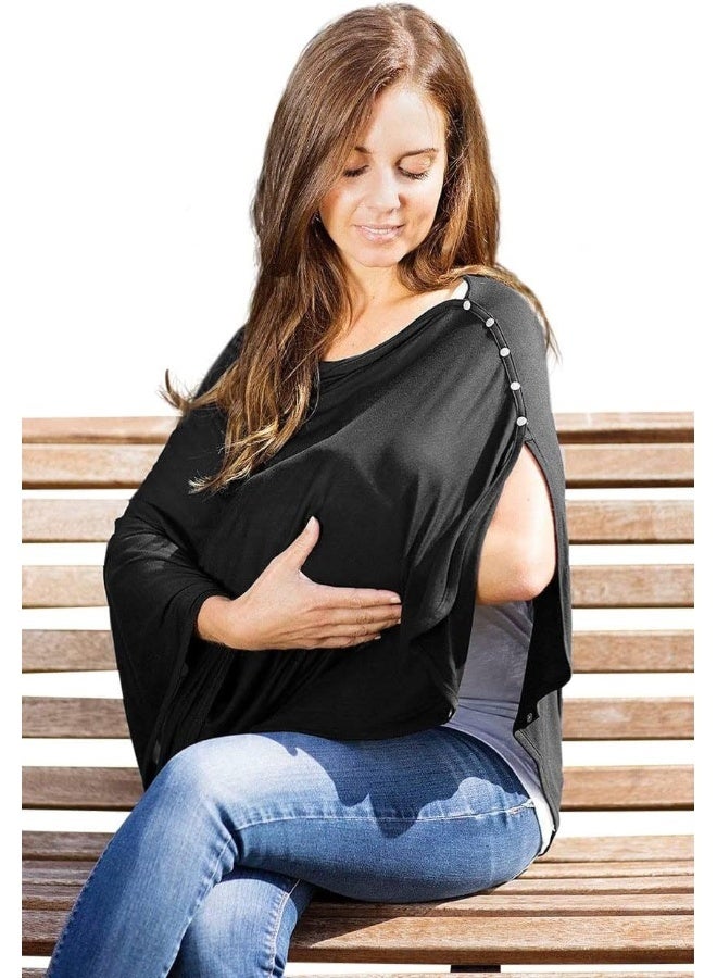Byrd & Blume Maternity Nursing Cover Breathable Lightweight Breastfeeding Cover Wrap Shawl Scarf Poncho Adjustable Snaps Full 360 Degree Coverage Stroller Blanket Infant Car Seat Canopy (Black) - Image 2