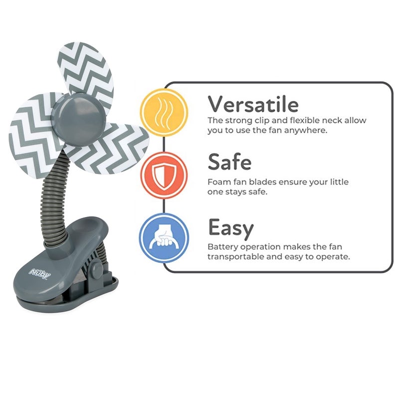 Nuby Cool Baby Stroller Clip-On Fan in Grey - Image 2