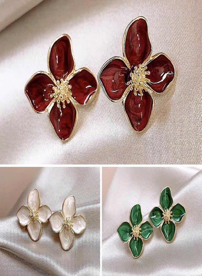 XFSAFDM 4Pairs Drip Oil Four Petal Flower Earrings Vintage Boho Floral Stud Earrings for Women Party Jewelry Gift - Image 2