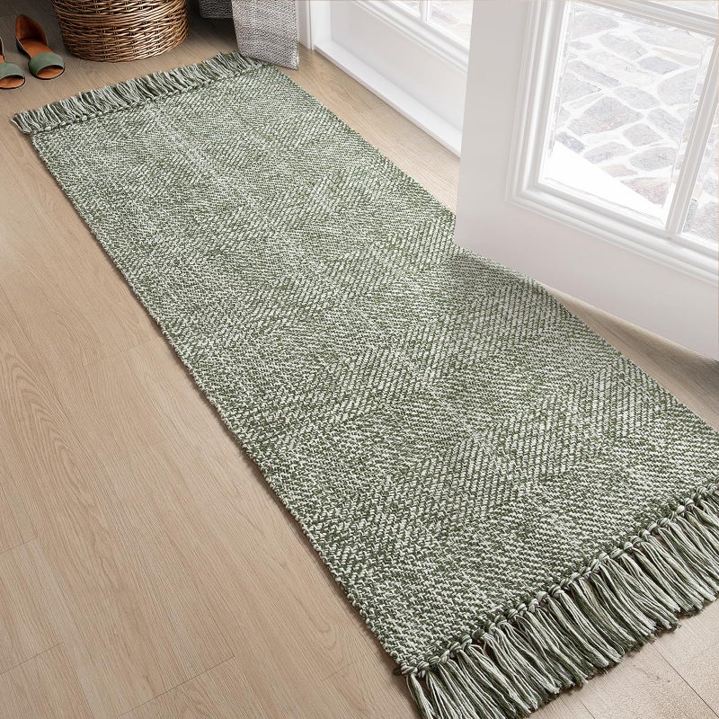 Collive Hallway Runner Rug 2 'X 5' Soft Love Kitchen Runner Rug Olive Green/Cream معاصر من غرفة الغسيل الحديثة سجاد داخلي منسق يدويًا لغرفة نوم مدخل الباب الأمامي - Image 1